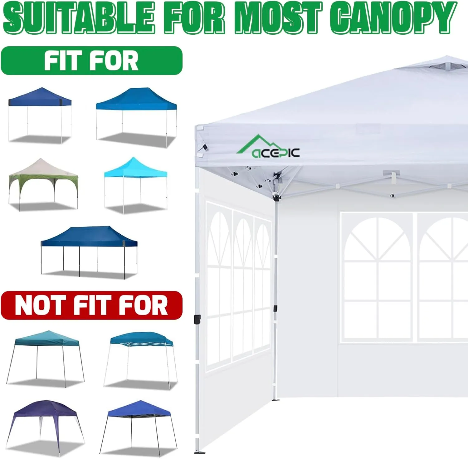 3Pcs Instant Canopy Tent Sidewalls for 10x10 Pop-Up Canopy, Garden Gazebo, 210D Oxford Fabric Waterproof, White (Tent NOT Included)