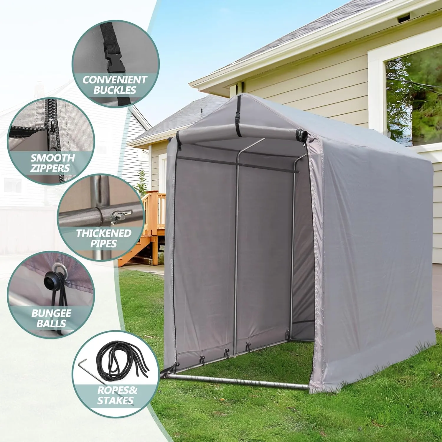 3x6 Ft Outdoor Storage Shelter, Heavy Duty Waterproof Portable Shed with Roll-up Zipper Door and Ventilated Windows for Motorcycle, Bike, Tools Gray