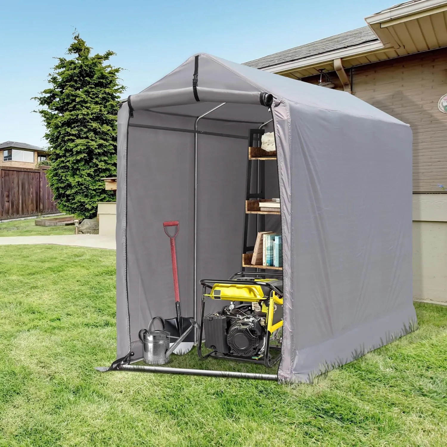3x6 Ft Outdoor Storage Shelter, Heavy Duty Waterproof Portable Shed with Roll-up Zipper Door and Ventilated Windows for Motorcycle, Bike, Tools Gray