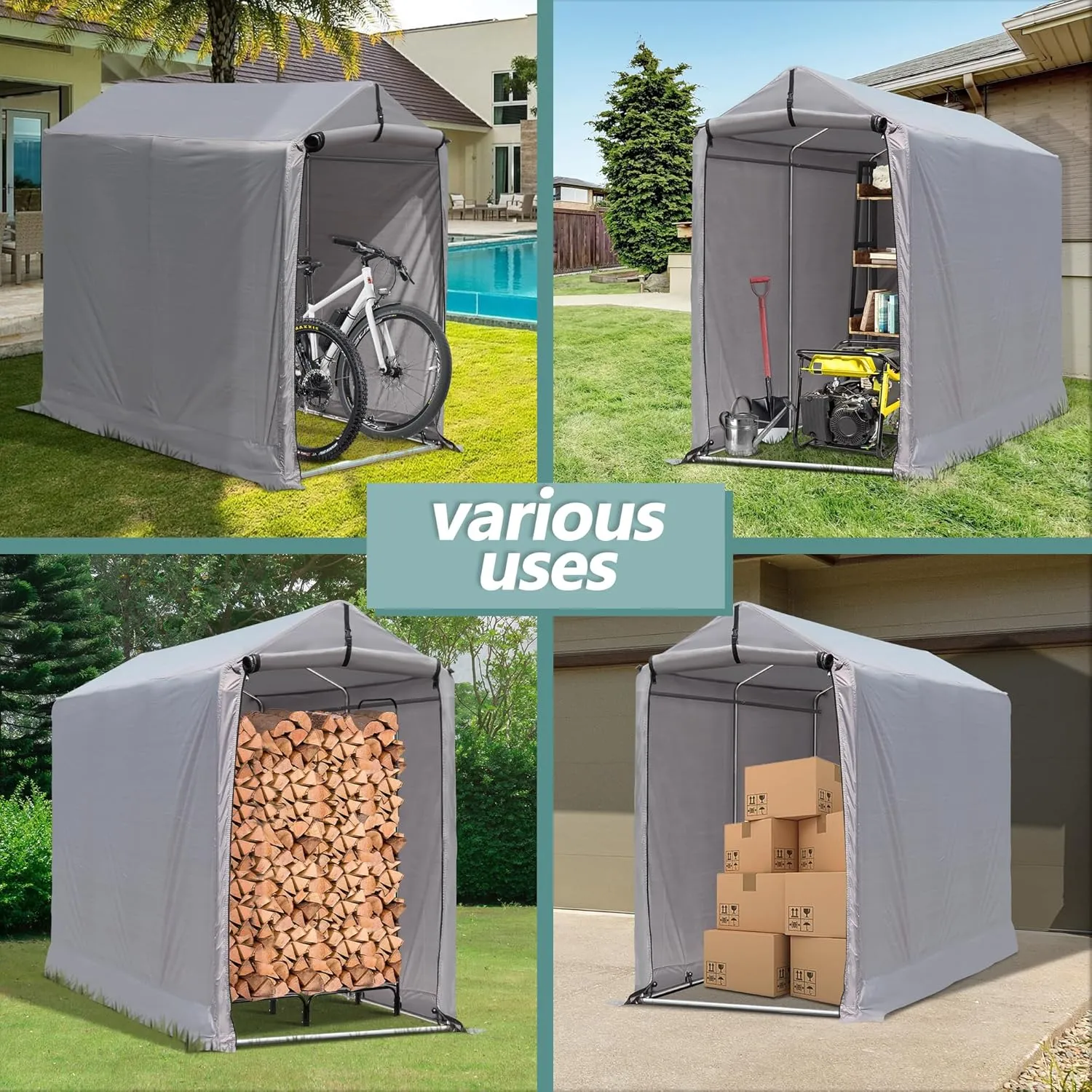 3x6 Ft Outdoor Storage Shelter, Heavy Duty Waterproof Portable Shed with Roll-up Zipper Door and Ventilated Windows for Motorcycle, Bike, Tools Gray