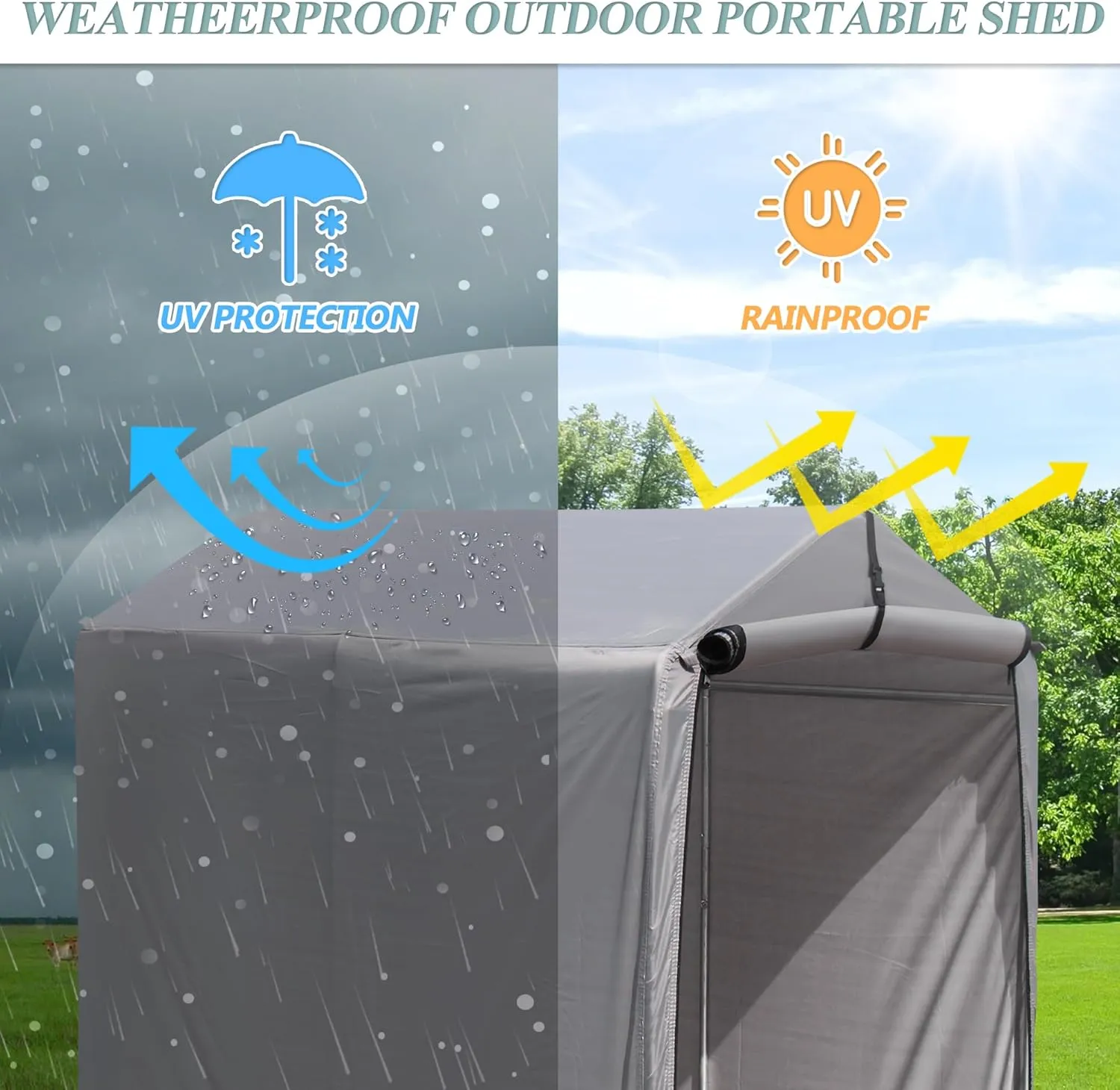 3x6 Ft Outdoor Storage Shelter, Heavy Duty Waterproof Portable Shed with Roll-up Zipper Door and Ventilated Windows for Motorcycle, Bike, Tools Gray