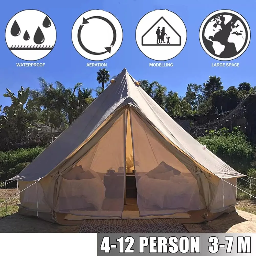 4-12 Person Camping Tent, Easy to Install, 4-6 Meters Oxford Cloth Tent Outdoor Four Seasons Family Gathering Picnic yurt Tent with Stove
