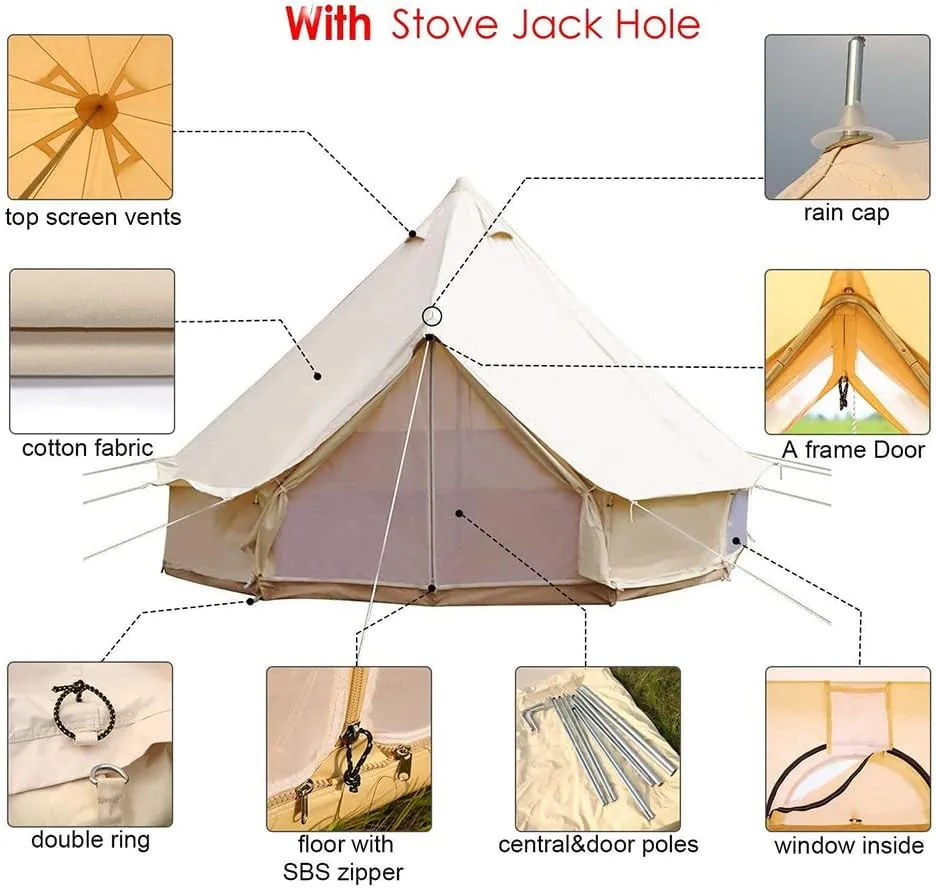 4-12 Person Camping Tent, Easy to Install, 4-6 Meters Oxford Cloth Tent Outdoor Four Seasons Family Gathering Picnic yurt Tent with Stove