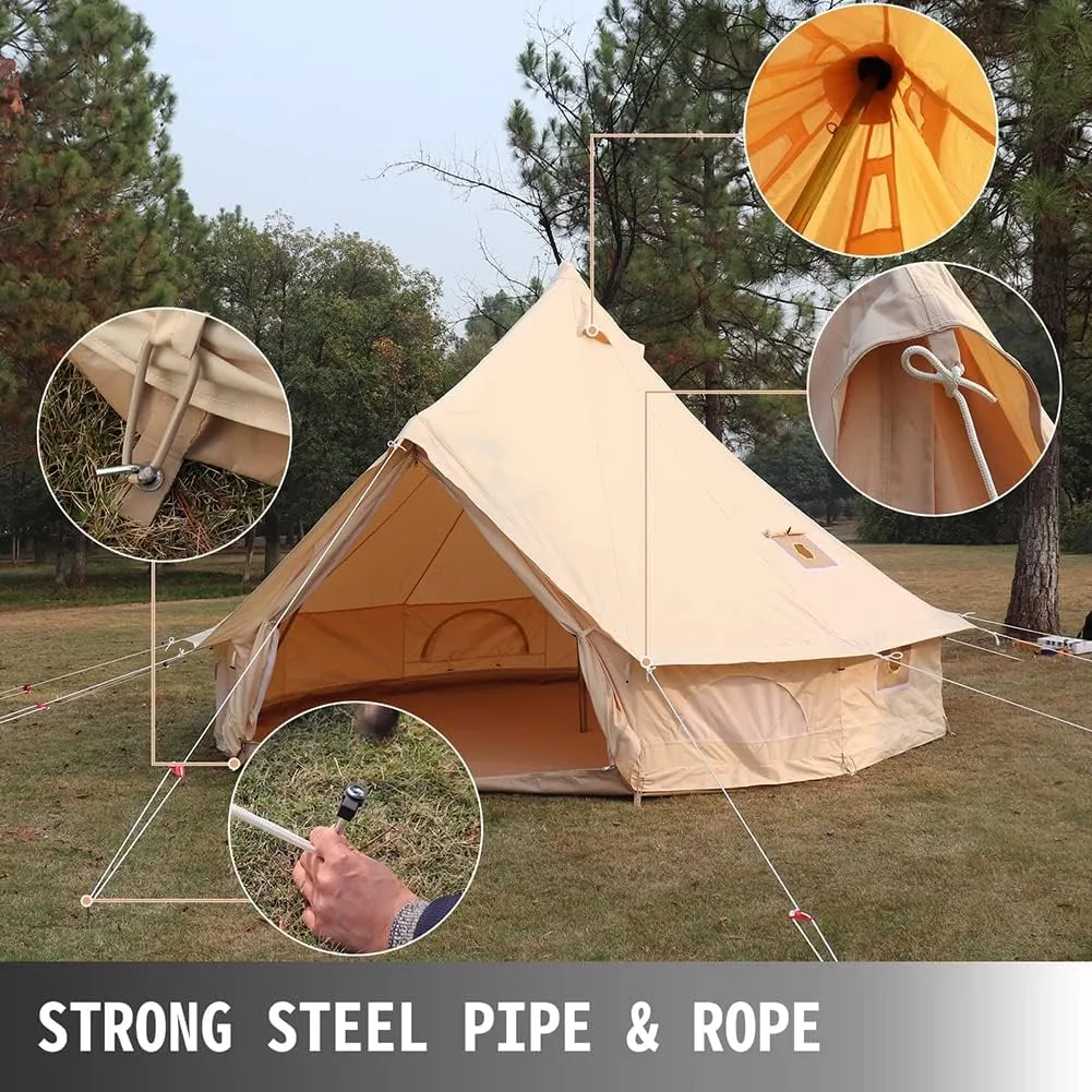 4-12 Person Camping Tent, Easy to Install, 4-6 Meters Oxford Cloth Tent Outdoor Four Seasons Family Gathering Picnic yurt Tent with Stove