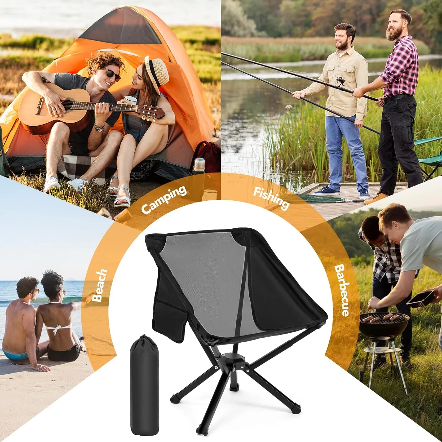 4 Pack Portable Chairs, Camping Chairs Supports 350 LBS ，Lightweight Folding Chair - Backpacking Chair for Outdoor Camping, Beach, Fishing, Picnic, Lawn, Concert, Hiking, Black