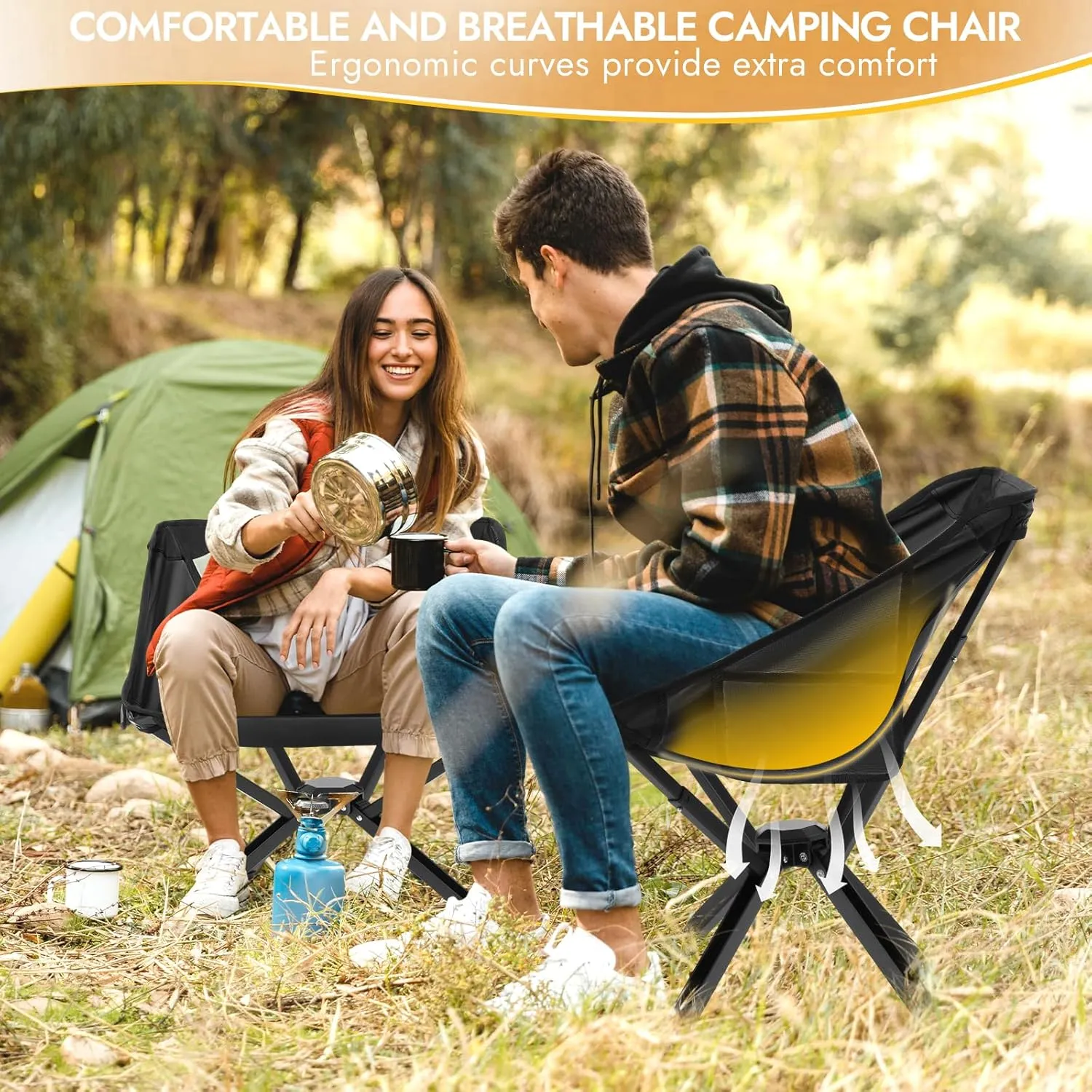 4 Pack Portable Chairs, Camping Chairs Supports 350 LBS ，Lightweight Folding Chair - Backpacking Chair for Outdoor Camping, Beach, Fishing, Picnic, Lawn, Concert, Hiking, Black