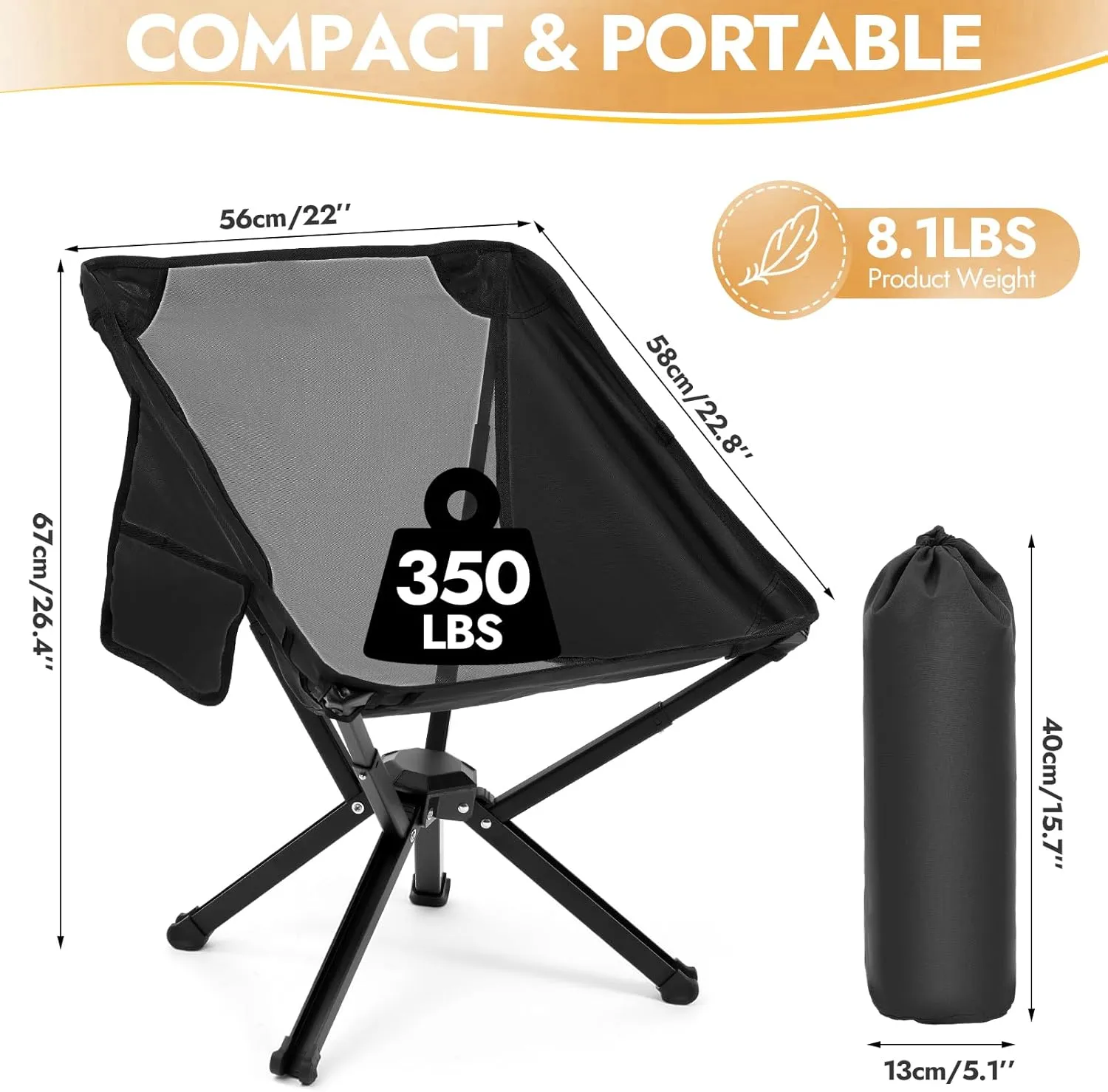 4 Pack Portable Chairs, Camping Chairs Supports 350 LBS ，Lightweight Folding Chair - Backpacking Chair for Outdoor Camping, Beach, Fishing, Picnic, Lawn, Concert, Hiking, Black
