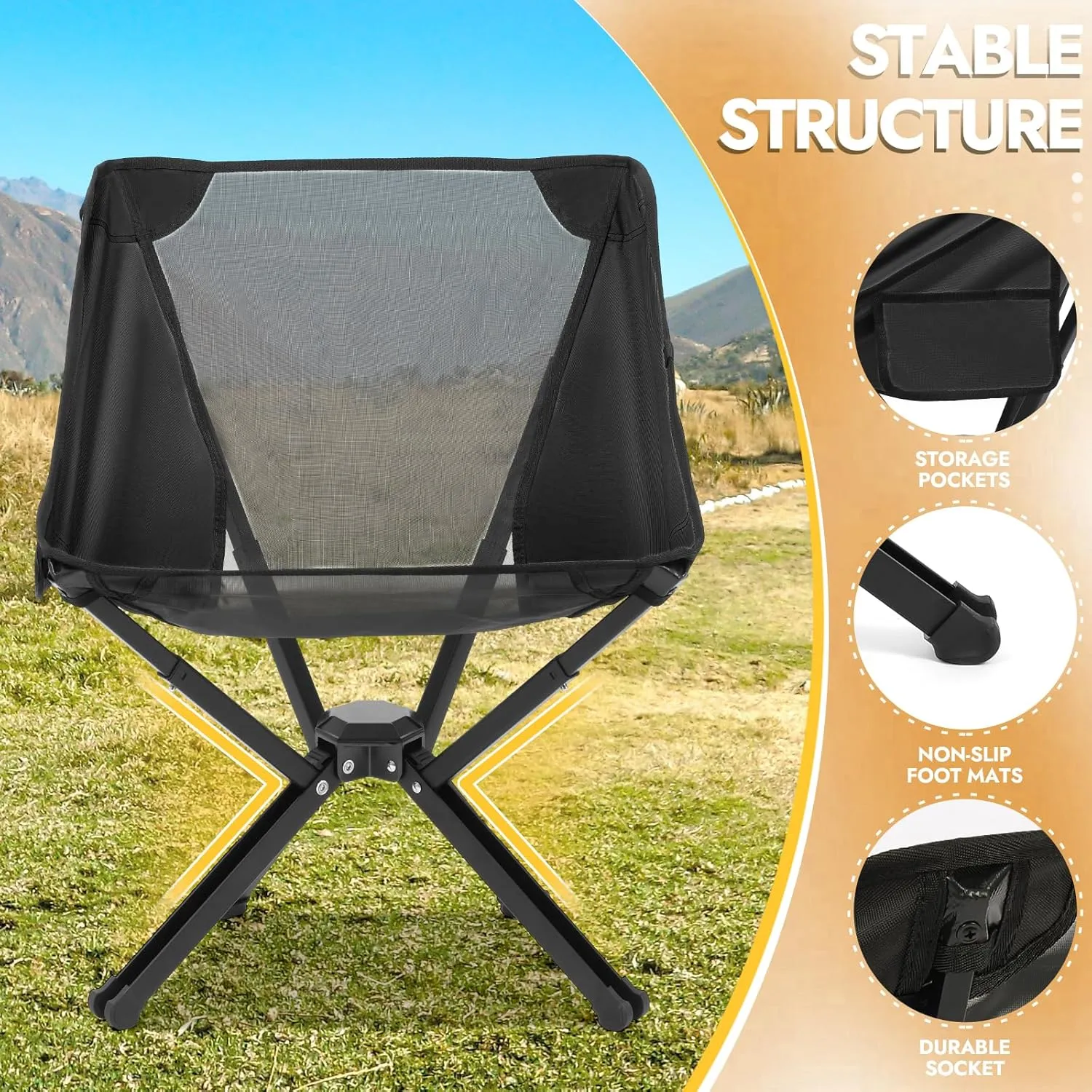 4 Pack Portable Chairs, Camping Chairs Supports 350 LBS ，Lightweight Folding Chair - Backpacking Chair for Outdoor Camping, Beach, Fishing, Picnic, Lawn, Concert, Hiking, Black