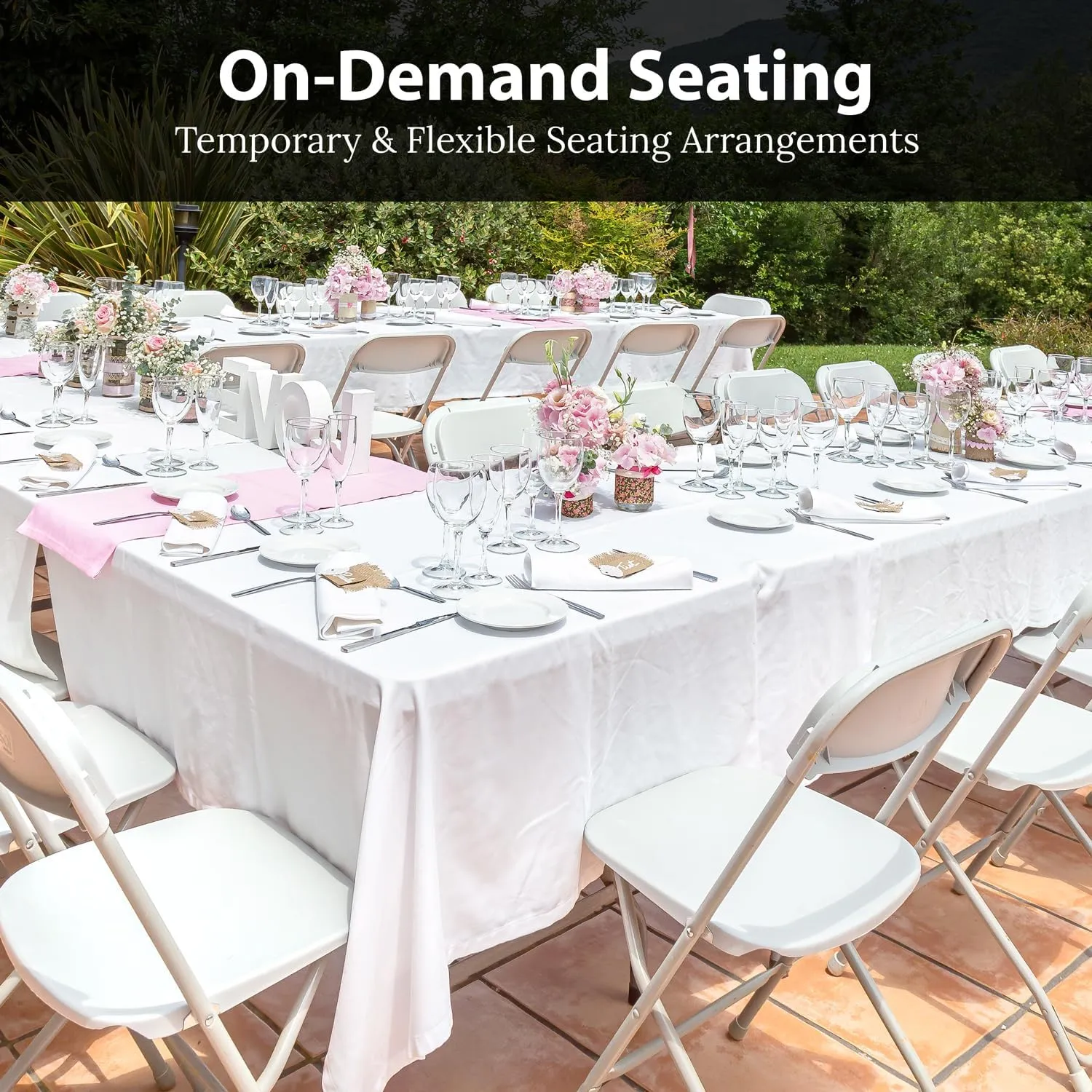 4 PACK White Foldable Plastic Chair | Folding & Stackable | 350 lbs Capacity Steel Frame Seats for Indoor Outdoor | Commercial Use Events Wedding Party Events Bulk Picnic Kitchen Dining