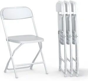 4 PACK White Foldable Plastic Chair | Folding & Stackable | 350 lbs Capacity Steel Frame Seats for Indoor Outdoor | Commercial Use Events Wedding Party Events Bulk Picnic Kitchen Dining