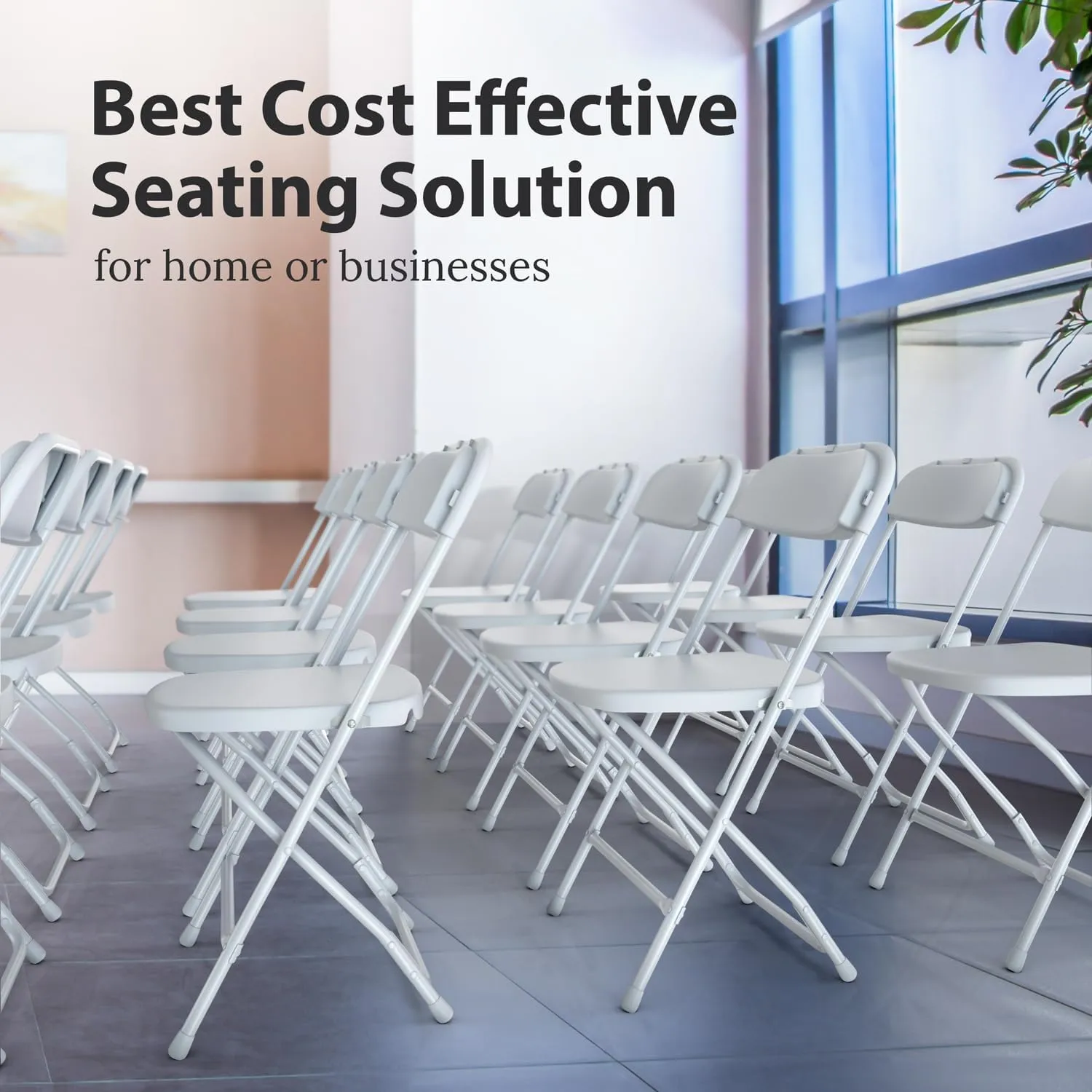 4 PACK White Foldable Plastic Chair | Folding & Stackable | 350 lbs Capacity Steel Frame Seats for Indoor Outdoor | Commercial Use Events Wedding Party Events Bulk Picnic Kitchen Dining