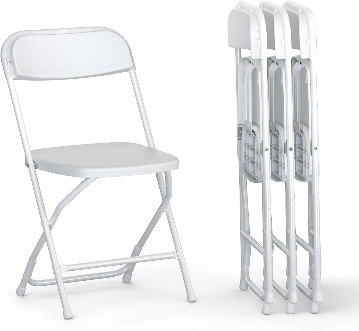 4 PACK White Foldable Plastic Chair | Folding & Stackable | 350 lbs Capacity Steel Frame Seats for Indoor Outdoor | Commercial Use Events Wedding Party Events Bulk Picnic Kitchen Dining