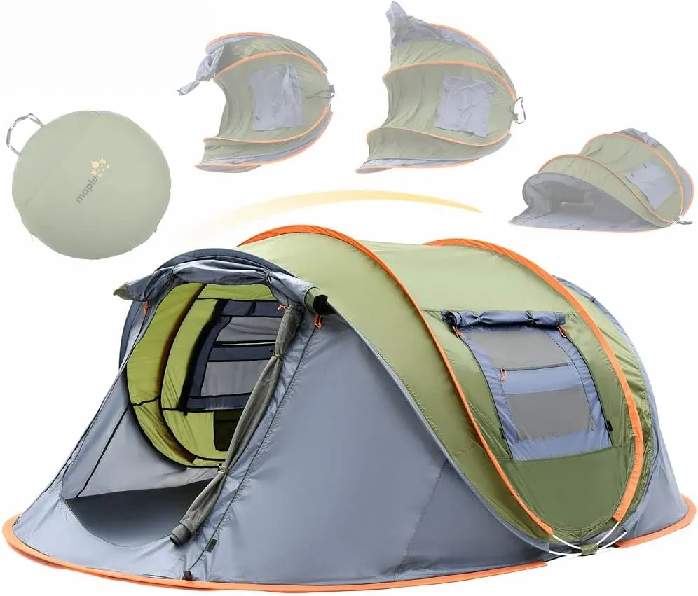 4 Person Pop Up Tent for Camping - Lightweight & Portable, Easy Quick Set-Up, 2 Doors, Lantern Hook, Storage Pockets, Carry Bag for Outdoor Hiking, Travel