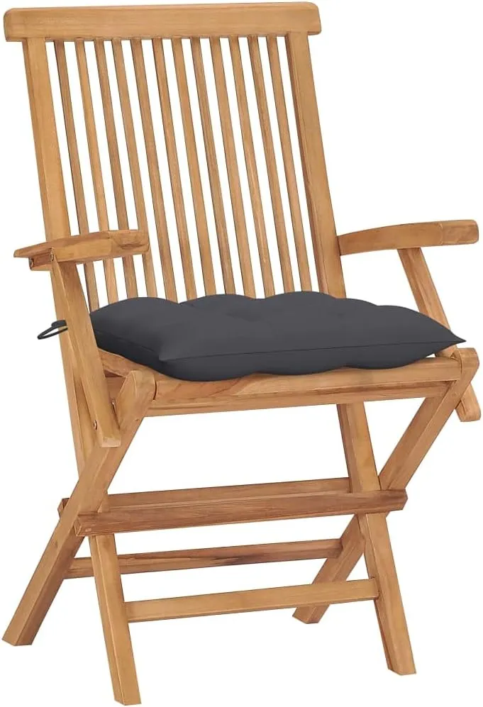 4-Piece Solid Teak Wood Patio Chairs Set with Anthracite Cushions, Foldable Outdoor Furniture for Garden Poolside Beach Camping, All-Weather Durable Wooden Chairs with Thick Padded Seating