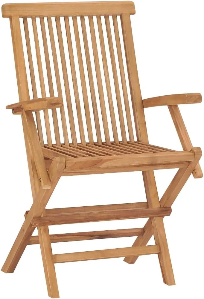 4-Piece Solid Teak Wood Patio Chairs Set with Anthracite Cushions, Foldable Outdoor Furniture for Garden Poolside Beach Camping, All-Weather Durable Wooden Chairs with Thick Padded Seating