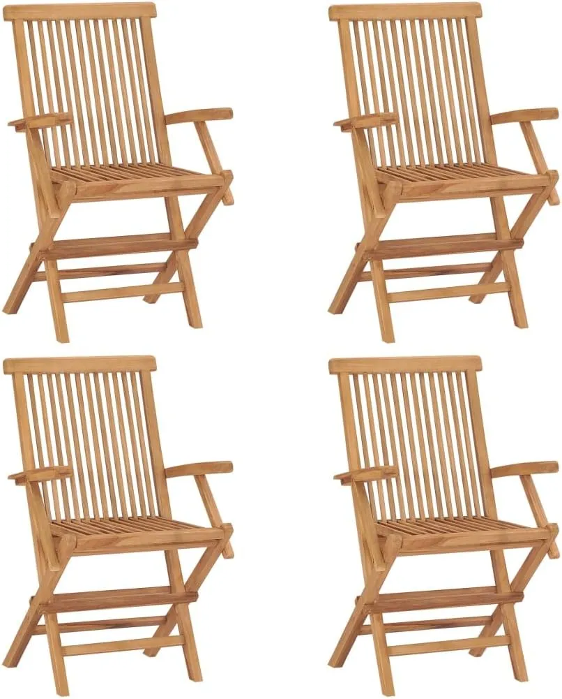 4-Piece Solid Teak Wood Patio Chairs Set with Anthracite Cushions, Foldable Outdoor Furniture for Garden Poolside Beach Camping, All-Weather Durable Wooden Chairs with Thick Padded Seating