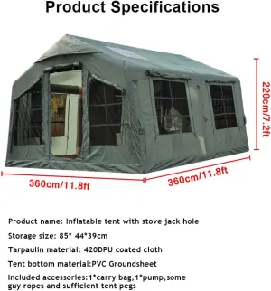 4 Season 5-6 Person Deluxe Family Tent Camping Tent with Separate Living and Sleeping Area,3000mm Waterproof Large Pop-Up Tent with Pump and Stove Jack Hole