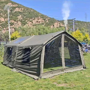 4 Season Cotton Inflatable Tent Pop-Up Tent with Detachable Awning & TPU Door and Windows,5-6 Person Family Camping Tent with 2 Stove Jack Holes and Cable Hole,Quick to Set up