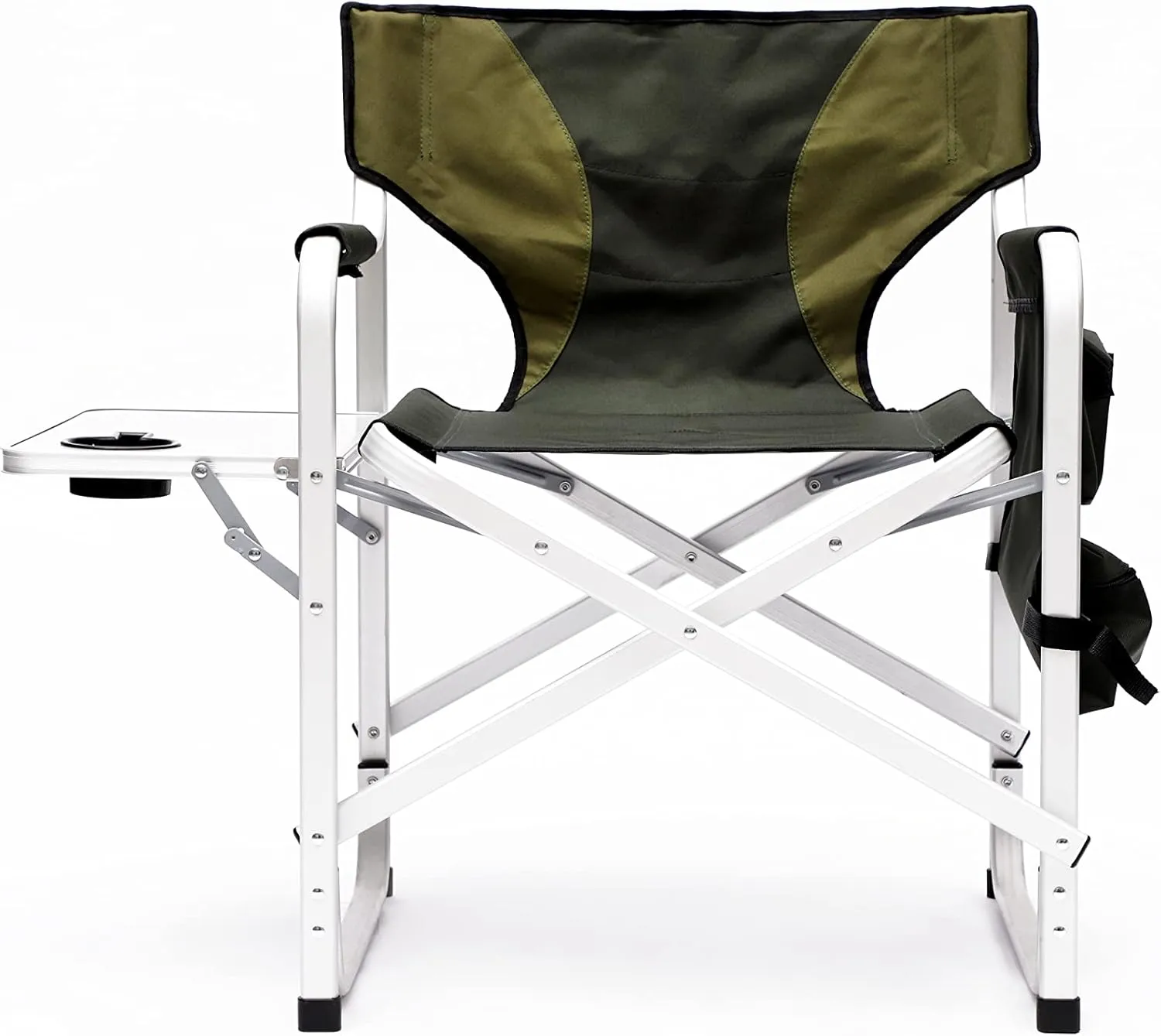 400LBS Folding Outdoor Chair with Side Table & Storage Pockets, Lightweight Aluminum Oversized Camping Chair for Fishing - Padded Seat/Armrests & Weather-Resistant Oxford Fabric (1, Green)