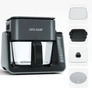 4.2 QT 1.3 QT Small Air Fryer non toxic, 2-in-1 Glass Air Fryer & Grill Pan Combo for kitchen, 7 Presets, 105-450℉, Portable Healthy Cooking, Non-Stick, Multi-Function for Frying, Griddle & Baking