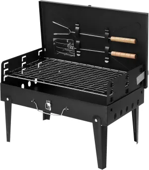 44 * 27 * 7cm Portable Square Charcoal Grill Black Camping Picnic Movable Barbecue Grill Black