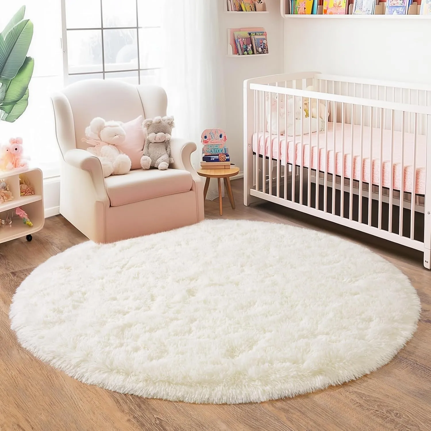 4'x4' Cream Round Rugs for Girls Bedroom, Ultra Soft Fluffy Circle Rug for Kids Room, Cute Shag Rugs for Living Room Playroom Tent Castle Home Decor Rug