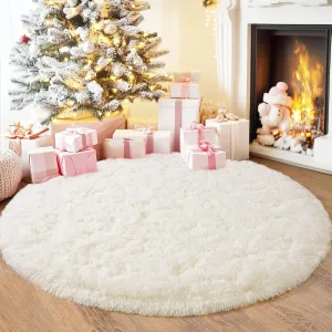 4'x4' Cream Round Rugs for Girls Bedroom, Ultra Soft Fluffy Circle Rug for Kids Room, Cute Shag Rugs for Living Room Playroom Tent Castle Home Decor Rug