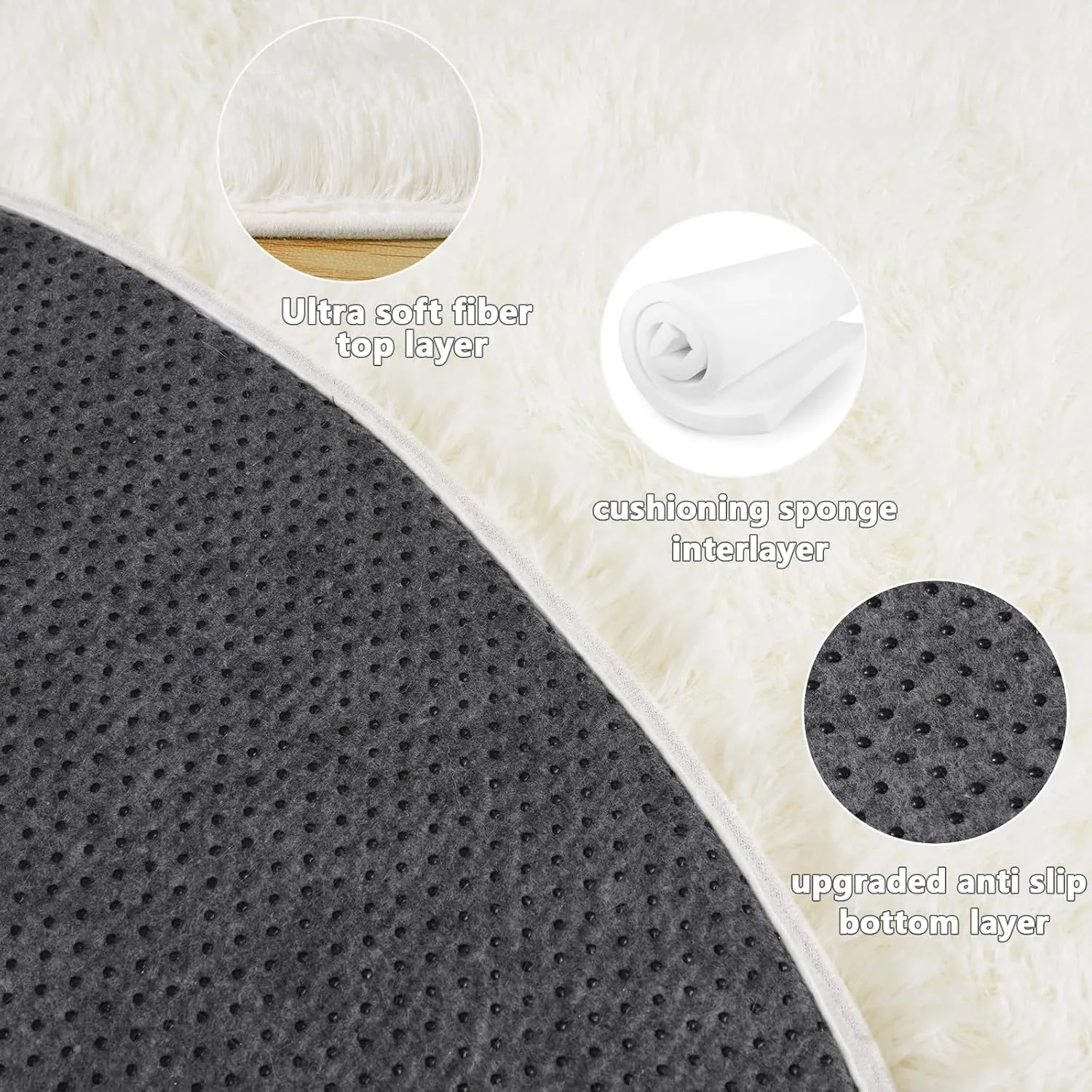4'x4' Cream Round Rugs for Girls Bedroom, Ultra Soft Fluffy Circle Rug for Kids Room, Cute Shag Rugs for Living Room Playroom Tent Castle Home Decor Rug