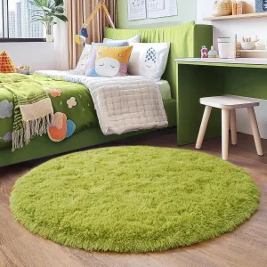 4'x4' Grass Green Round Rug for Bedroom, Ultra Soft Fluffy Circle Rug for Kids Girls Boys Room, Cute Shag Rugs for Living Room Playroom Tent Castle Home Decor Rug