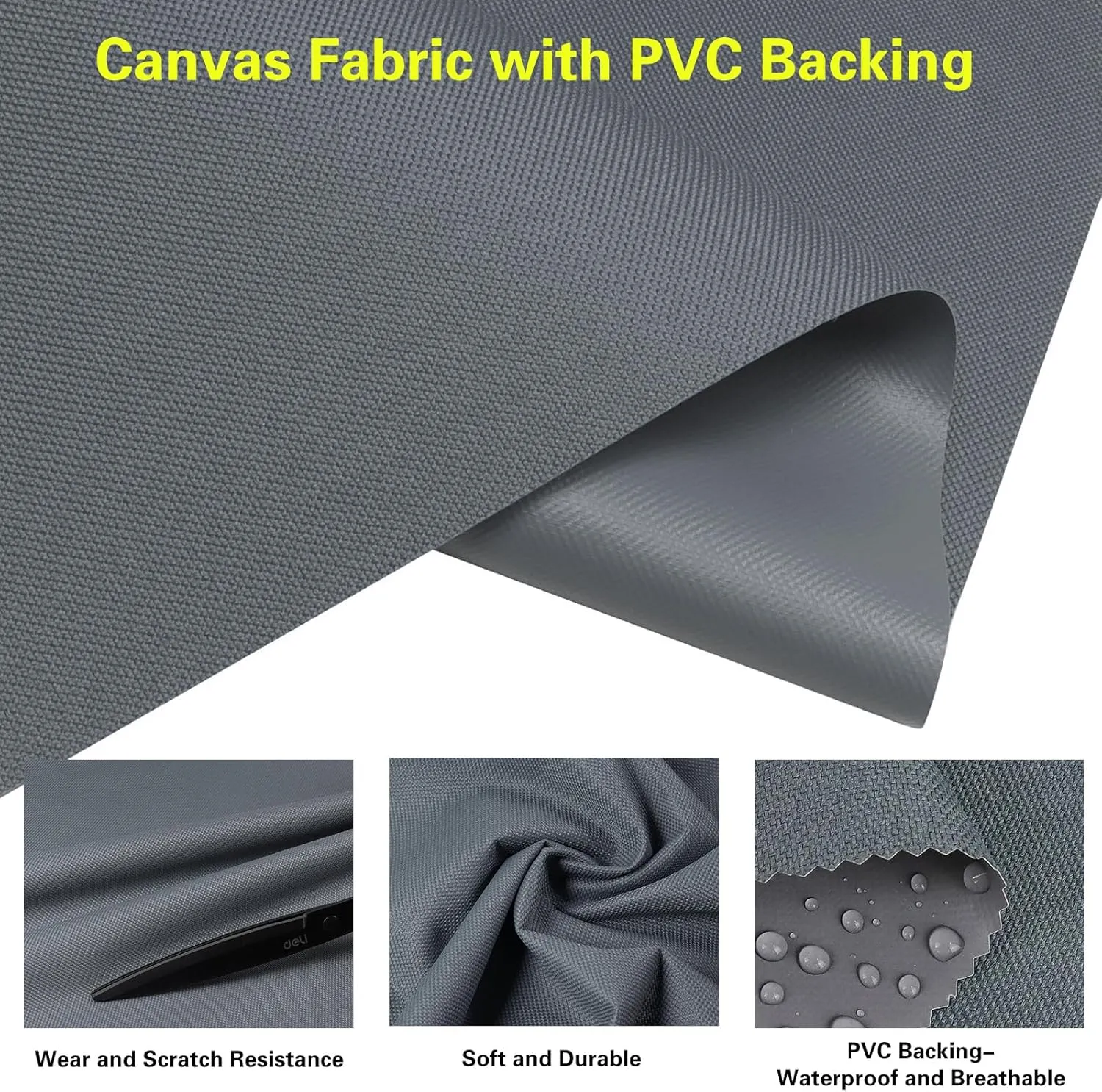 4Yard (144x60inch) Marine Outdoor/Indoor Awning Canvas Fabric 600 Denier Waterproof Material with PVC Coating, Anti-UV Blocks Heat, Reduce Glare for Boat Tent Shading Cushion, Gray