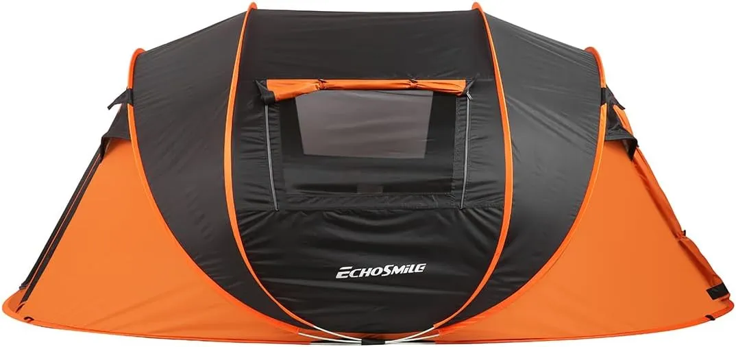 5-8 Person Family Camping Tent, Black   Cream Instant Pop Up Tent, Automatic Beach Tent with Double Doors & 4 Mesh Windows