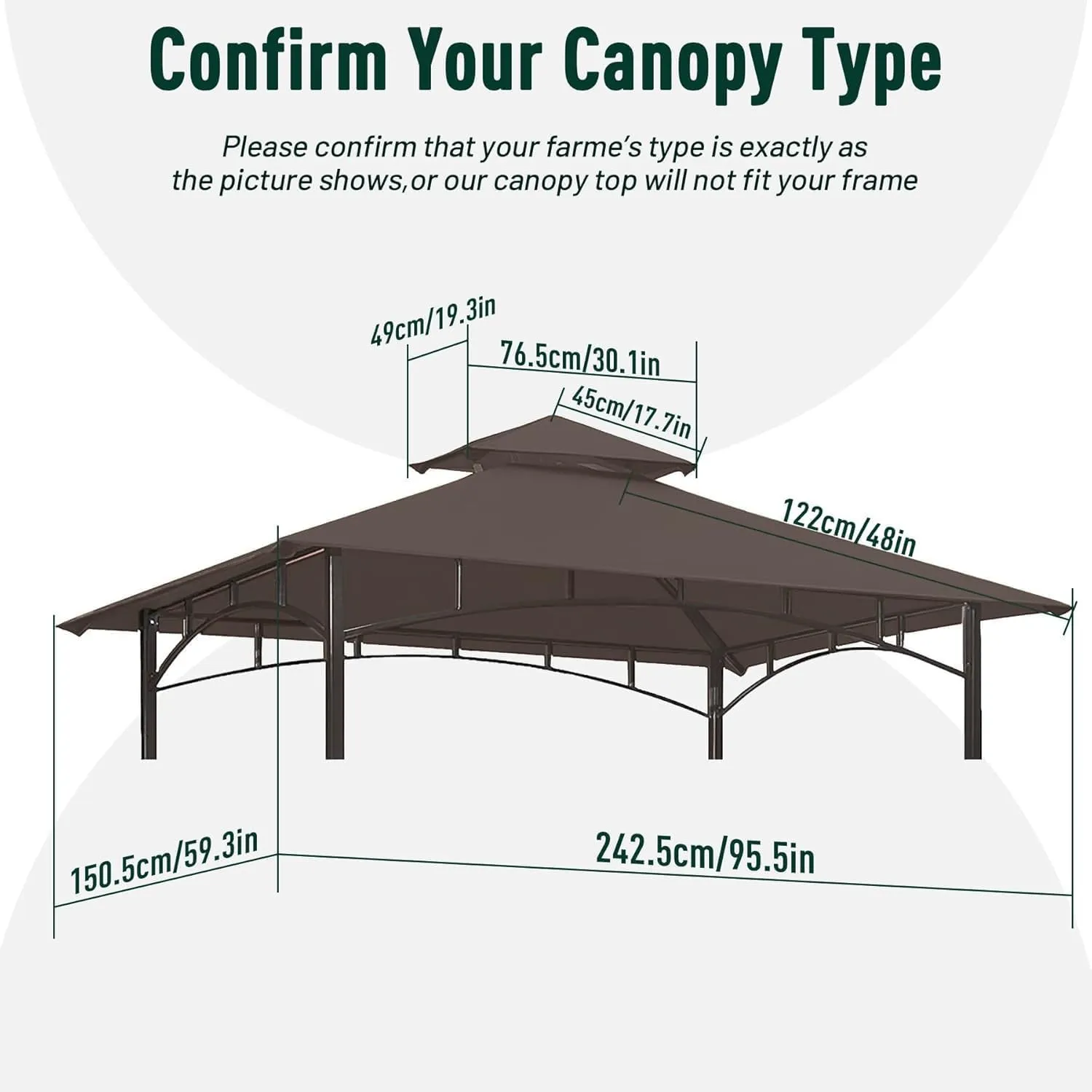 5' X 8' Grill Gazebo Replacement Canopy Top for Model L-GG001PST-F, Double Tiered BBQ Tent Cover Durable Outdoor Grill Shelter Canopy Top(Brown)