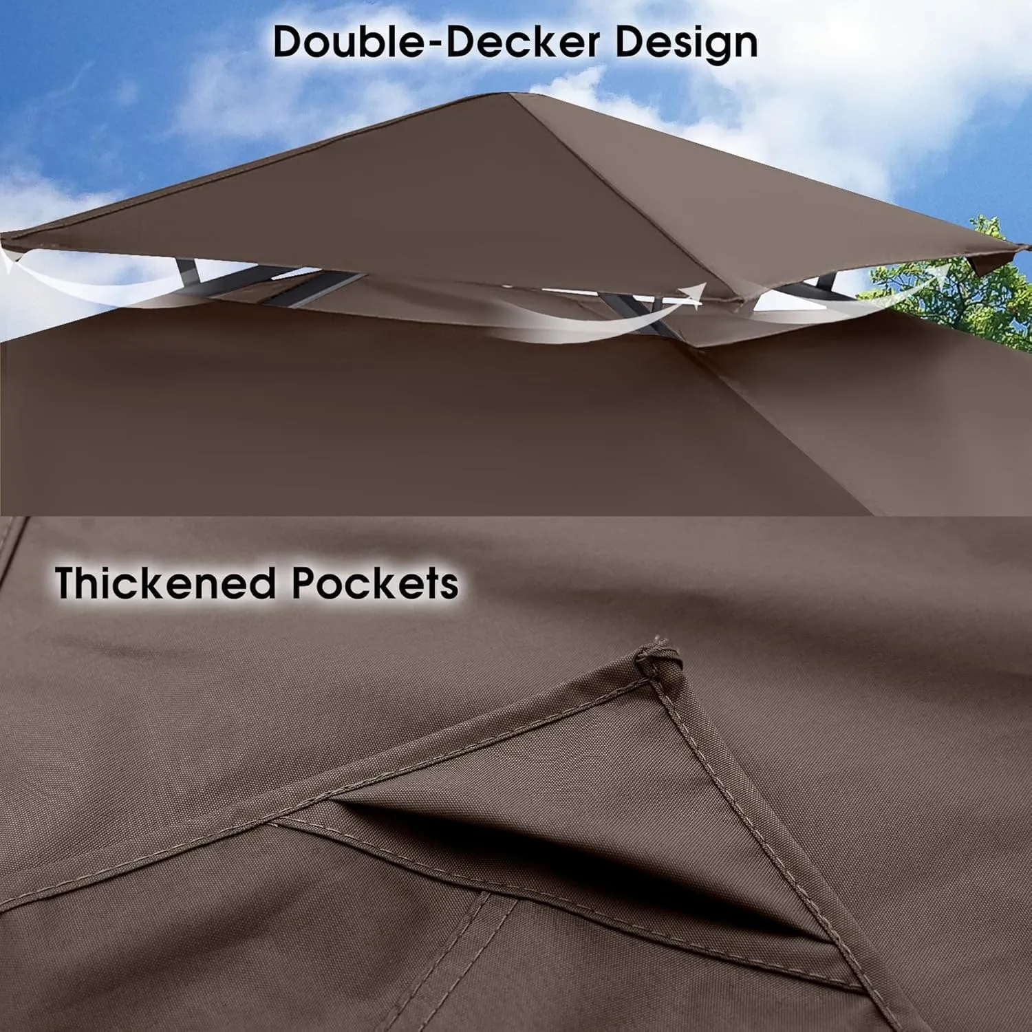 5' X 8' Grill Gazebo Replacement Canopy Top for Model L-GG001PST-F, Double Tiered BBQ Tent Cover Durable Outdoor Grill Shelter Canopy Top(Brown)