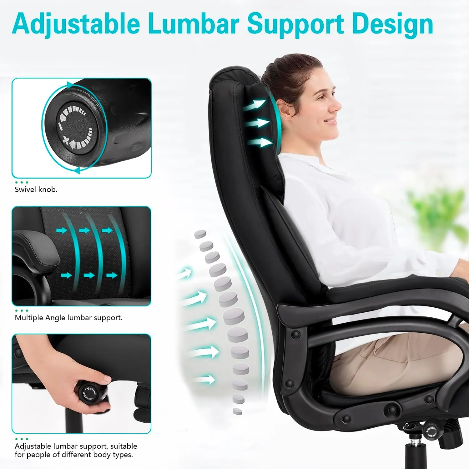 500lbs Big and Tall Office Chair, Heavy Duty Office Chair for Heavy People, High Back Executive Desk Chair with Adjustable Lumbar Support, Quiet Rubber Wheel