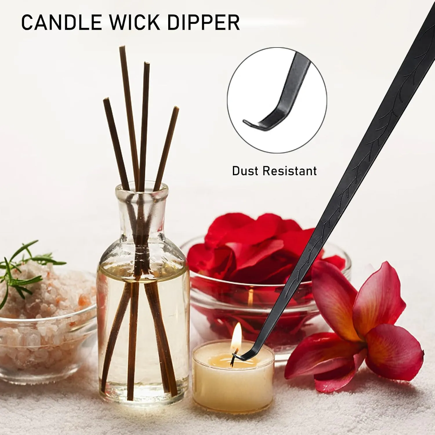 5IN1 Candle Accessory Set, Candle Wick Trimmer Cutter, Candle Snuffer & Candle Wick Dipper,Electric Lighter,Storage Tray Plat & Bag for Aromatherapy Candle Lover (Black)