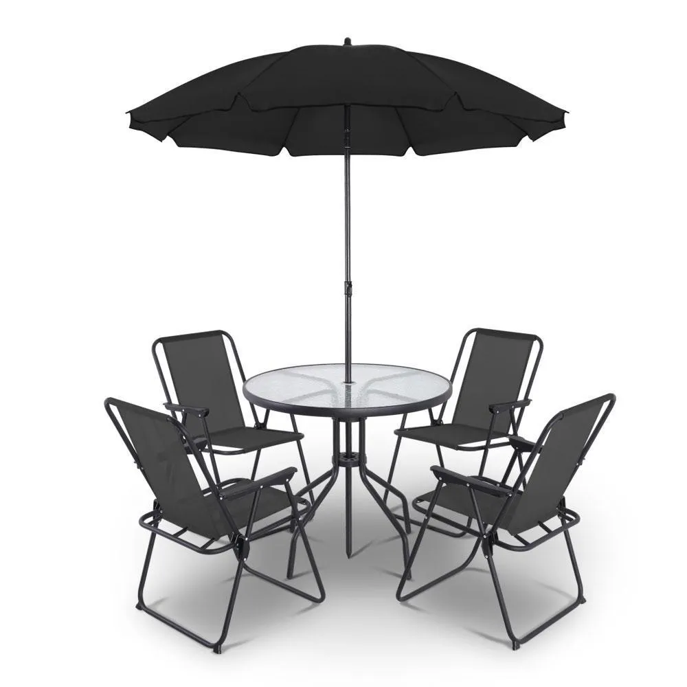 6 Dining Black Outdoor - Set Round Complete collection Piece Masterful craftsmanship Gardeon