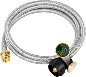 6 FT Propane Hose Adapter 1lb to 20lb,Stainless Braided Propane Tank Hose 1lb Portable Appliance to 5-40lb QCC1/Type1 Tank, Propane Adapter Hose with Guage for Portable Heater,Camping Stove, Gas Grill
