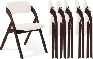 6-Pack Folding Chairs with Cushion, Linen Padded Foldable Dining Chairs, Portable Walnut Wooden Folding Chairs for Kitchen Dining Rooms Parties Offices Indoor Outdoor Beige