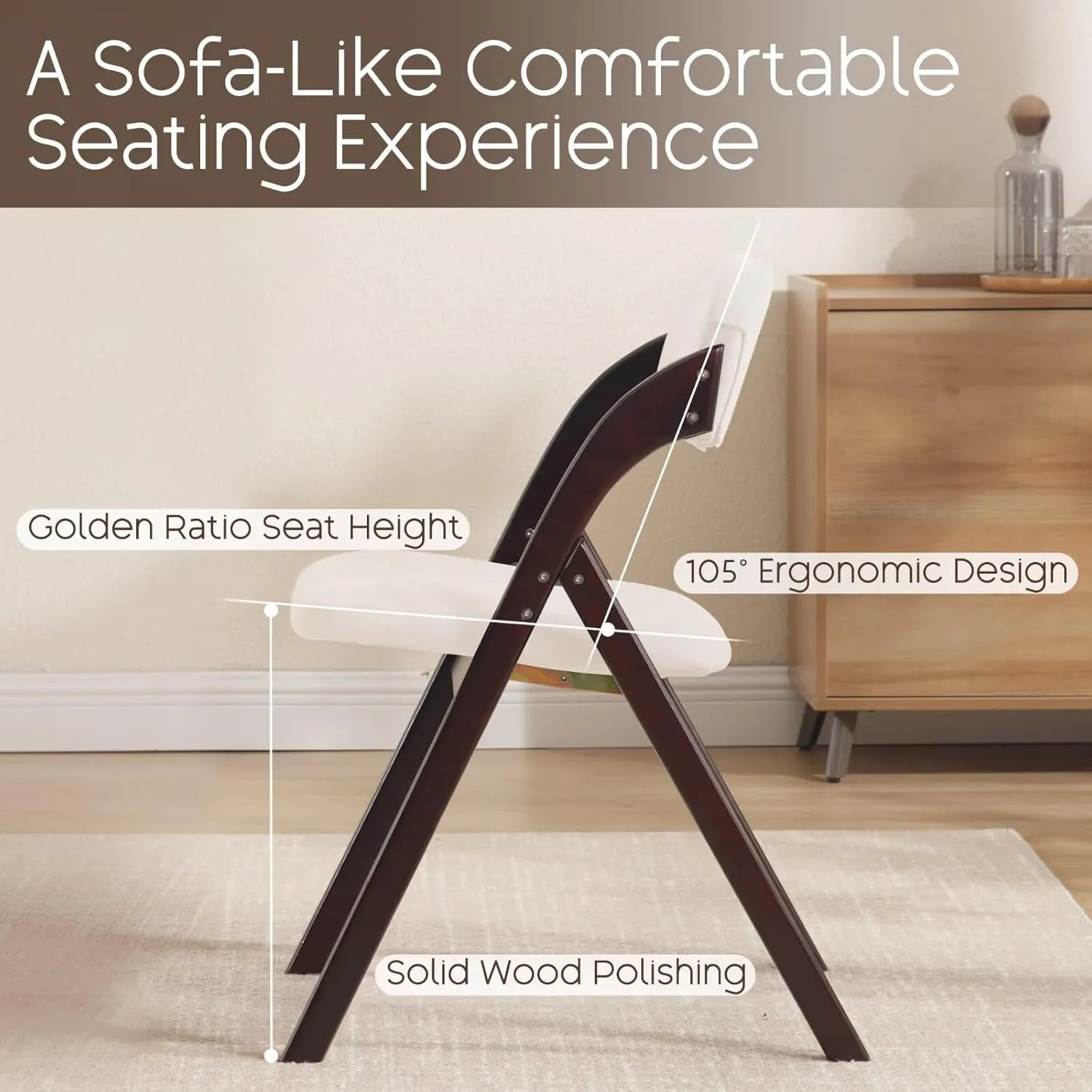 6-Pack Folding Chairs with Cushion, Linen Padded Foldable Dining Chairs, Portable Walnut Wooden Folding Chairs for Kitchen Dining Rooms Parties Offices Indoor Outdoor Beige