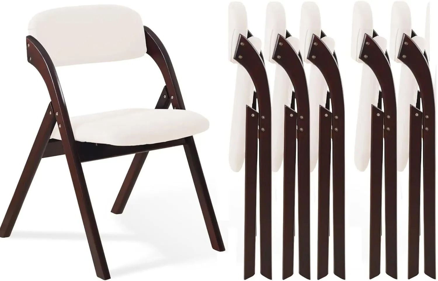 6-Pack Folding Chairs with Cushion, Linen Padded Foldable Dining Chairs, Portable Walnut Wooden Folding Chairs for Kitchen Dining Rooms Parties Offices Indoor Outdoor Beige