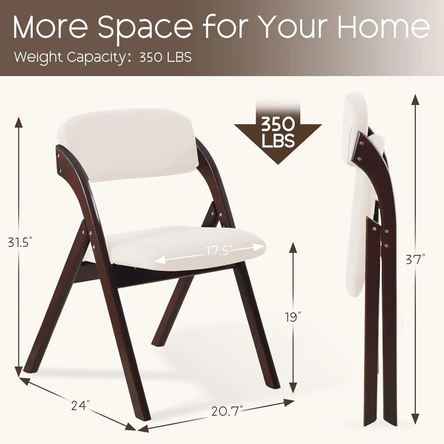 6-Pack Folding Chairs with Cushion, Linen Padded Foldable Dining Chairs, Portable Walnut Wooden Folding Chairs for Kitchen Dining Rooms Parties Offices Indoor Outdoor Beige