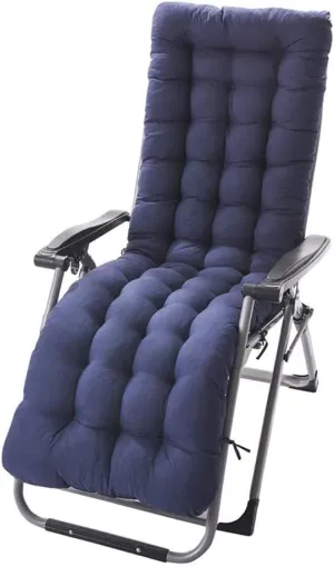 61inch Sun Lounger Chair Cushions, Sundlight Patio Cushions Chaise Outdoor Mattress Recliner Quilted Thick Padded Seat Cushion Reclining Chair Rocking with Ties (Navy Blue)