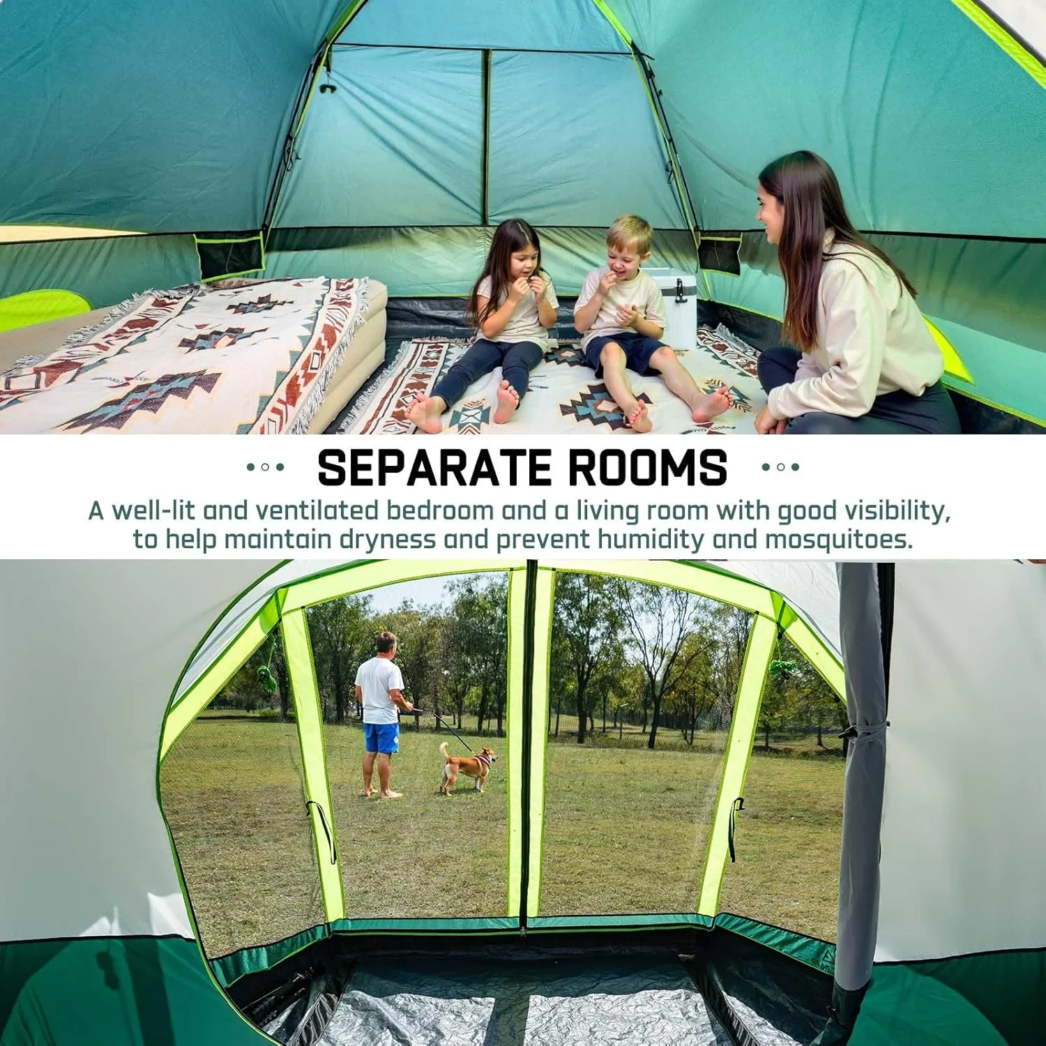 6/8 Person Large Waterproof Family Tents for Camping, Screened Camping Tent with Screen Porch, Bug-Free Relaxation & Easy Setup, Includes Rainfly & Carry Bag
