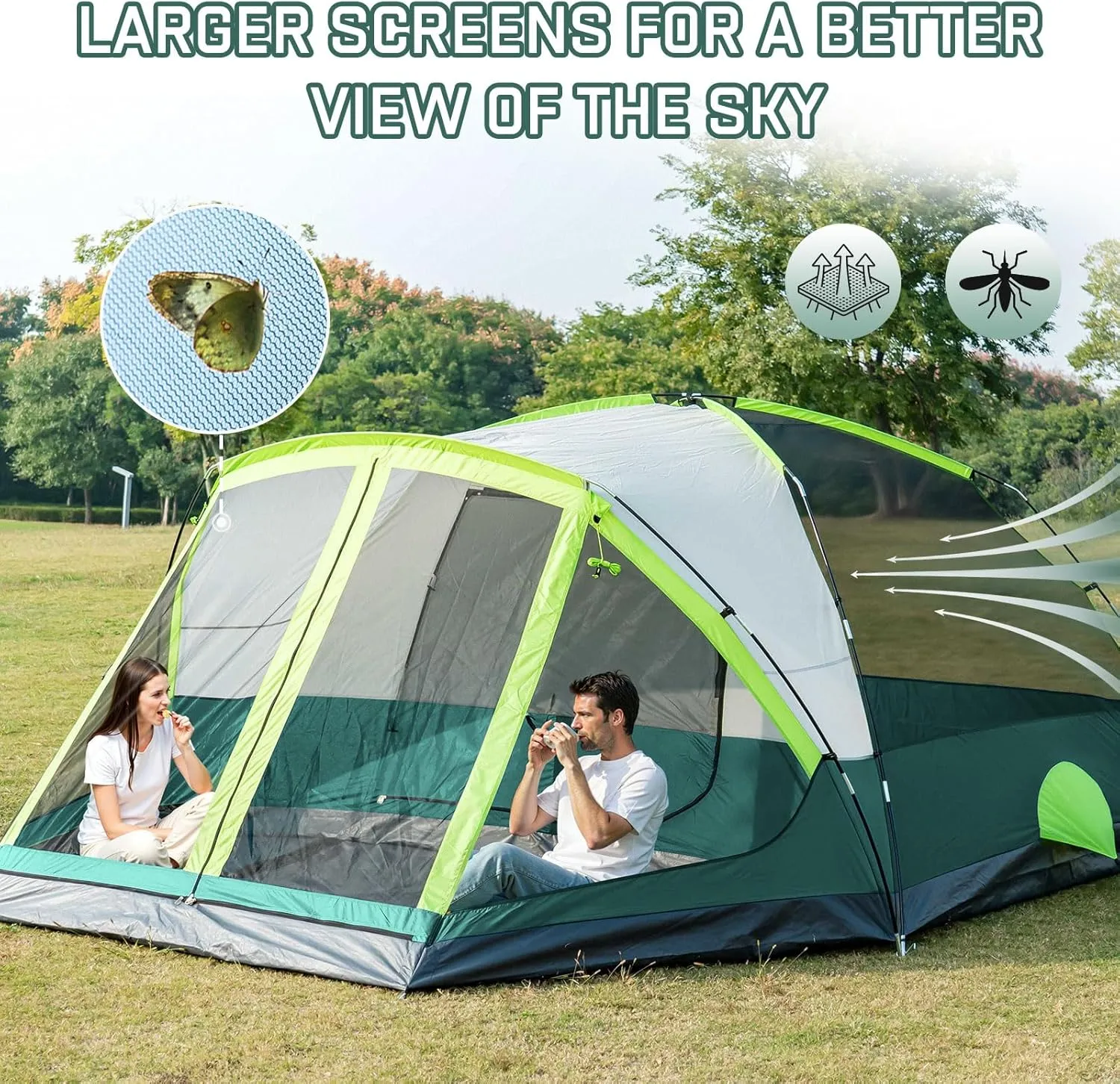 6/8 Person Large Waterproof Family Tents for Camping, Screened Camping Tent with Screen Porch, Bug-Free Relaxation & Easy Setup, Includes Rainfly & Carry Bag