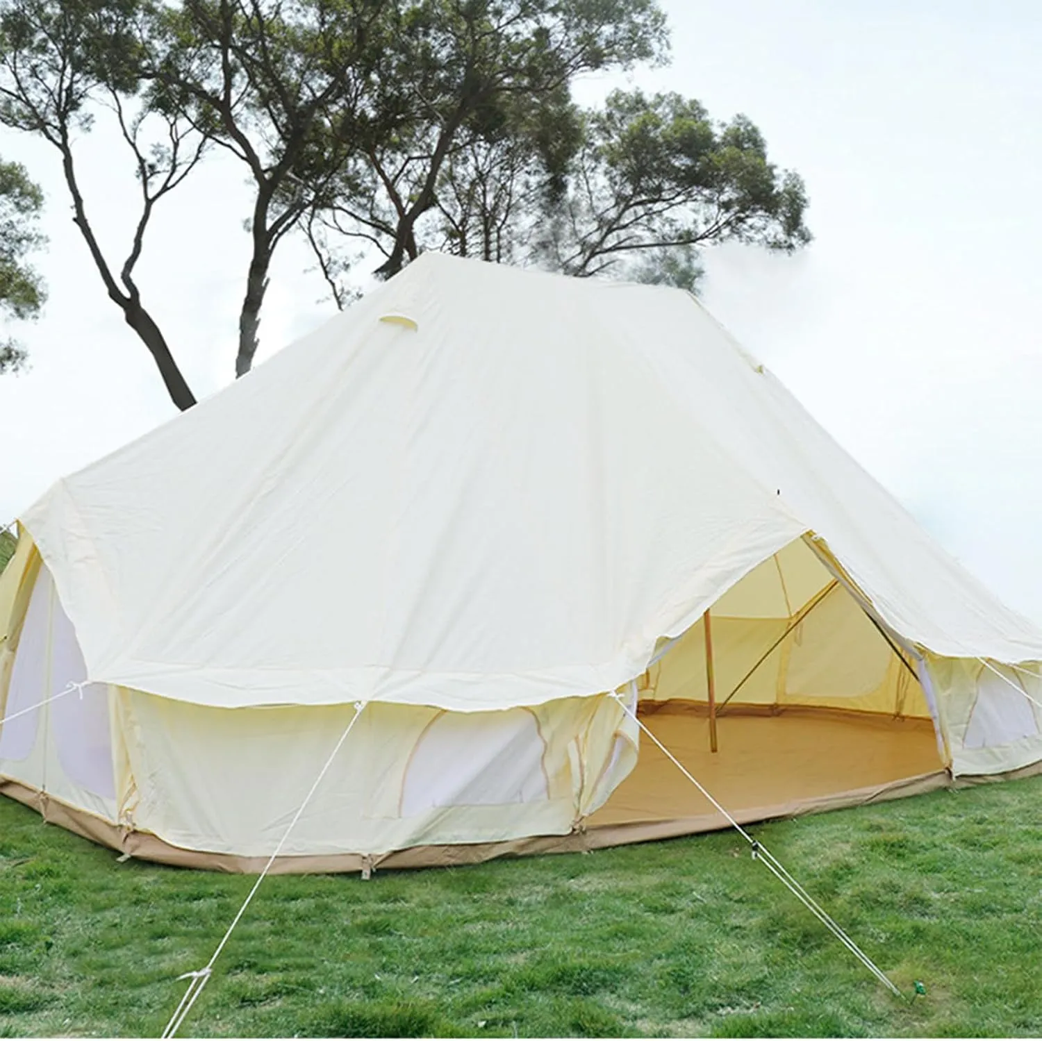 6m Bell Tent, 4 Season Camping Tent, Luxury Canvas Tent with Stove Sockets, Large Room for 8-10 People, Outdoor Camping Wall Tent, Easy to Set Up