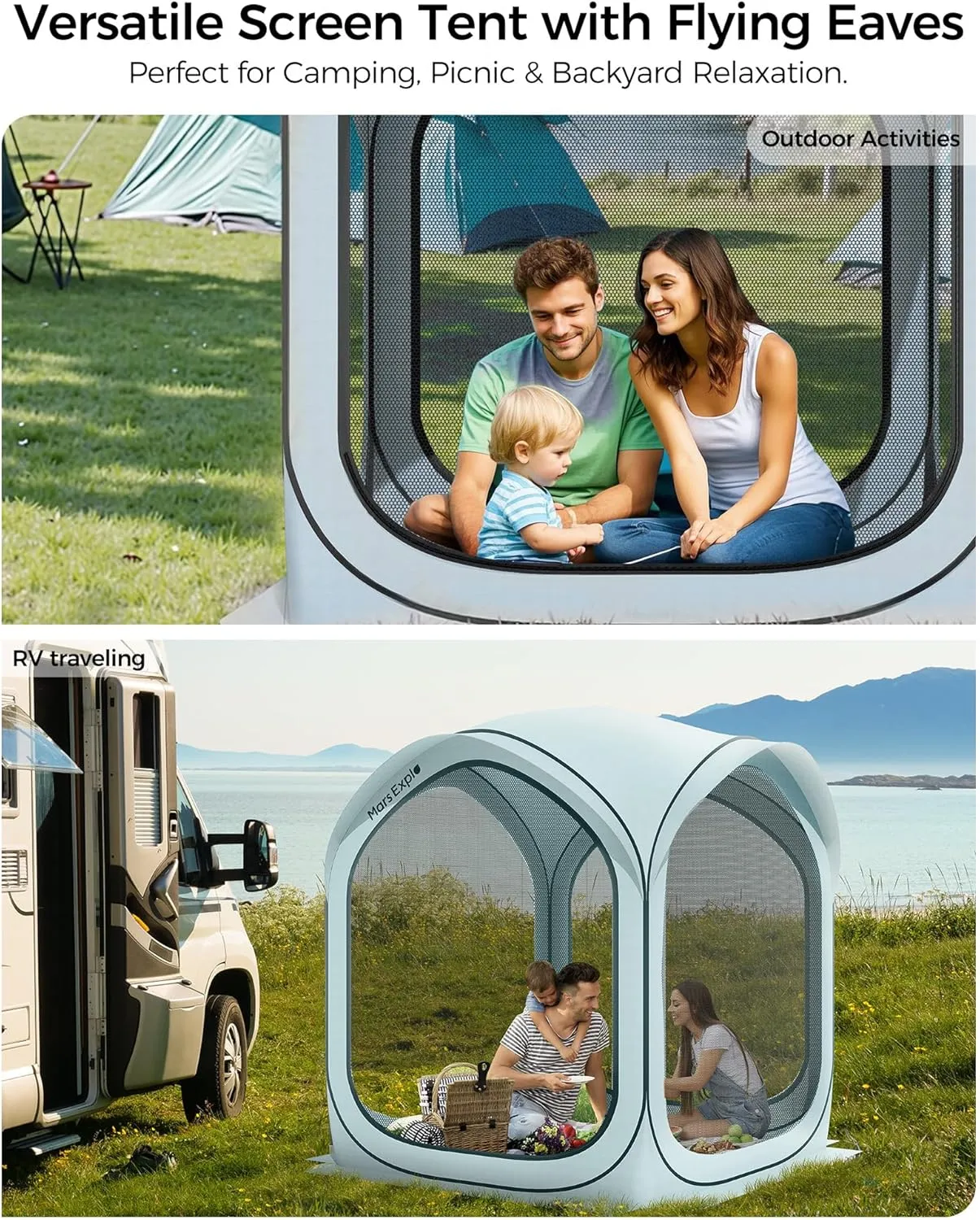 6x6 FT Pop-Up Screen House Tent, Portable Instant Screen Room Canopy with Mesh Doors and Carry Bag for Patio, Backyard, Deck, Camping, and Outdoor Activities,Light Blue