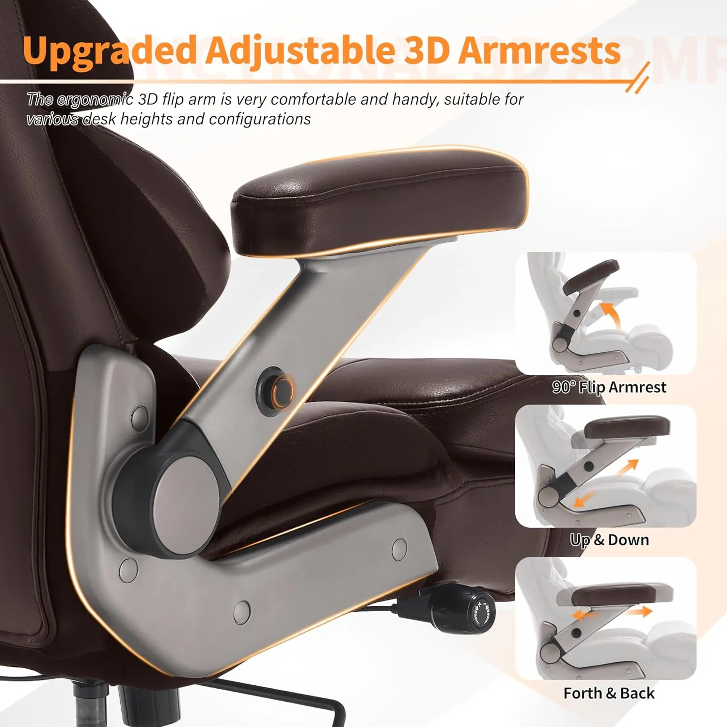 700lbs Big and Tall Office Chair-Large Computer Chair with Adjustable Lumbar Support 3D Flip Arms Plus Size Wheels, High Back Executive Desk Chair, Heavy Duty Metal Base, Thick Padded Wide Seat