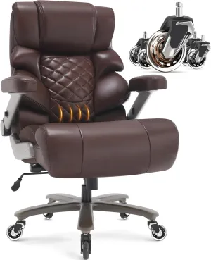 700lbs Big and Tall Office Chair-Large Computer Chair with Adjustable Lumbar Support 3D Flip Arms Plus Size Wheels, High Back Executive Desk Chair, Heavy Duty Metal Base, Thick Padded Wide Seat