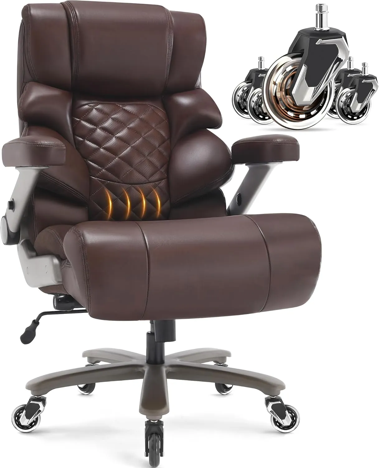 700lbs Big and Tall Office Chair-Large Computer Chair with Adjustable Lumbar Support 3D Flip Arms Plus Size Wheels, High Back Executive Desk Chair, Heavy Duty Metal Base, Thick Padded Wide Seat