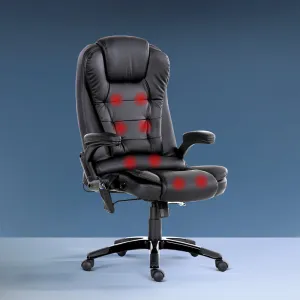 8 Point Massage Office Chair Heated Seat Recliner PU Black